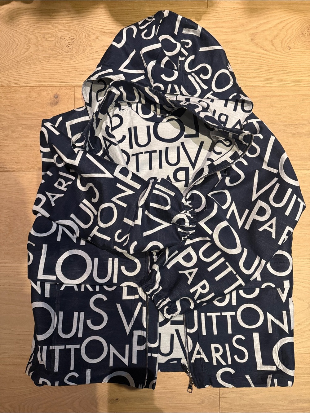 Louis Vuitton Galaxy Navy and White Allover Logo Zip windbreaker